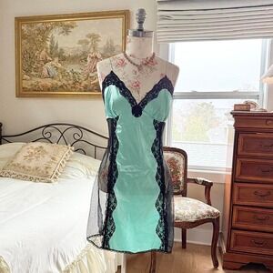 Blue lace slip dress   y2k frederick's of hollywood mint slip dress size xl